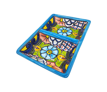 Mexican Talavera Ceramic Divided Serving Dish - Dual Section, 10